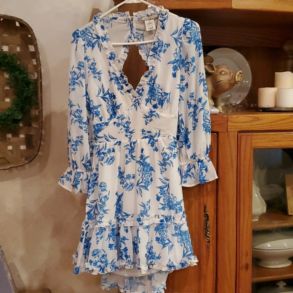 Blue and white dress